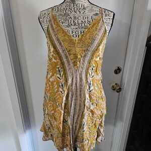 Free People Intimantly Mustard and Pink Lace Detail Top